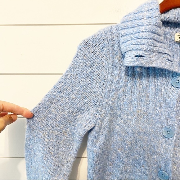 L.L. Bean | Wool Blend Blue Knit Cardigan Sweater Size Medium - Picture 5 of 7